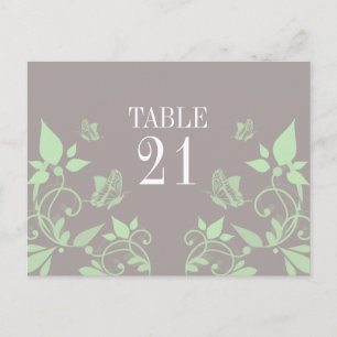 Postal con número de tabla floral de mariposa verd