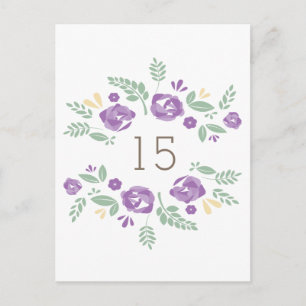 Postal con número de tabla floral de país púrpura