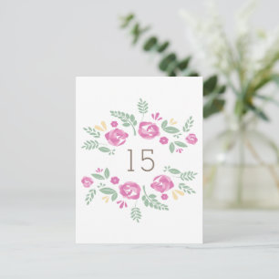 Postal con número de tabla floral de país rosa