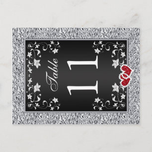 Postal con número de tabla floral gris de plata ne