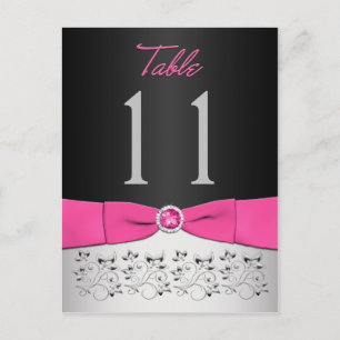 Postal con número de tabla floral negra, rosa y pl