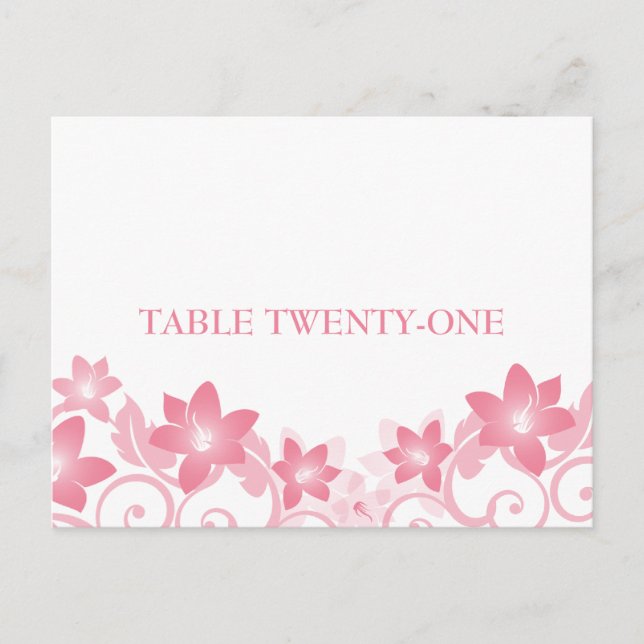 Postal con número de tabla floral simple rosa (Anverso)