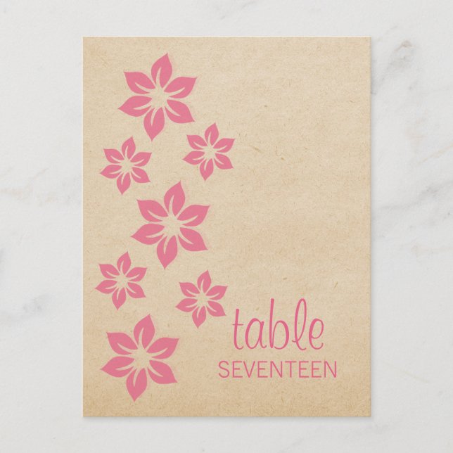 Postal con número de tabla floral tropical rosa (Anverso)