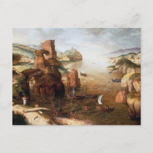 Postal con paisaje con Cristo de Bruegel el Viejo