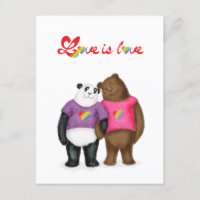 Postal con panda y oso pardo "amor es amor"