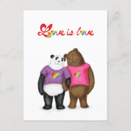 Postal con panda y oso pardo "amor es amor"