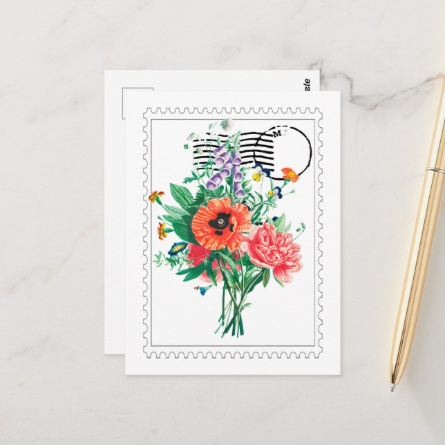 Postal con papel de lienzo de ramo multiflor (Anverso/Reverso In Situ)