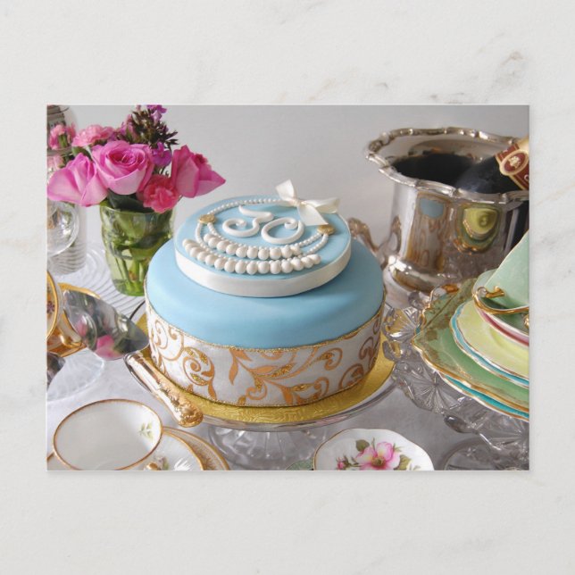 Postal con pasteles de cumpleaños número 30. (Anverso)