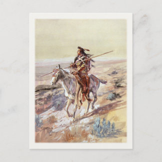 Postal con pintura de nativos estadounidenses