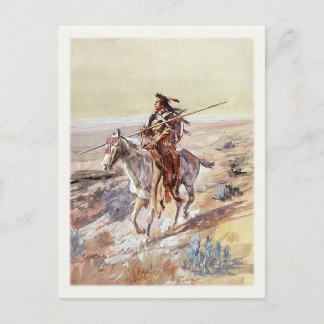 Postal con pintura de nativos estadounidenses (Anverso)