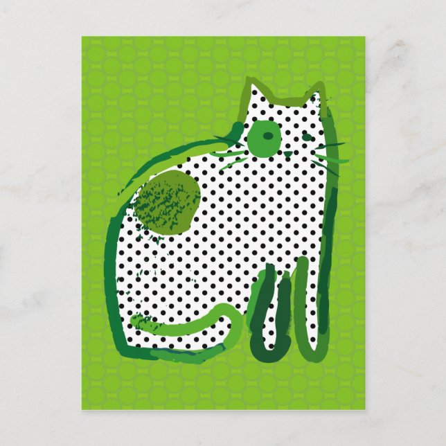 Postal con pintura digital de 'gato verde' (Anverso)