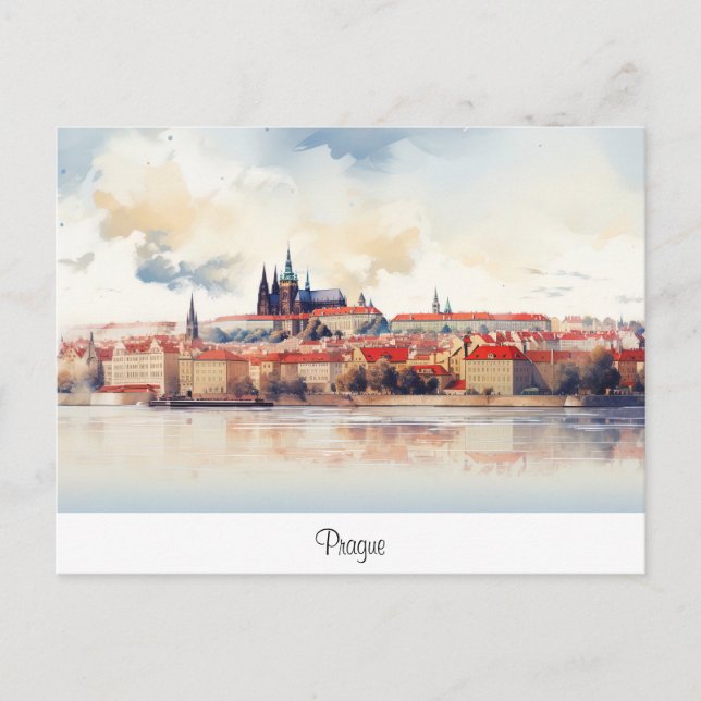 Postal con Praga, paisaje pintado. (Anverso)