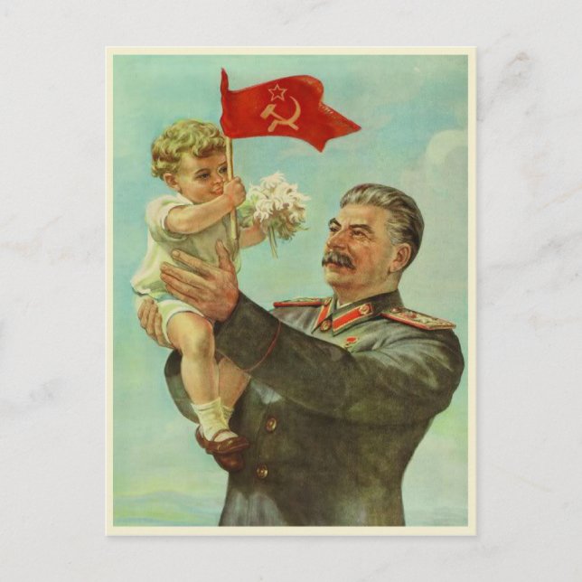 Postal con propaganda de Stalin de época (Anverso)