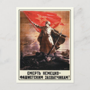 Postal con propaganda rusa de la Segunda Guerra Mu