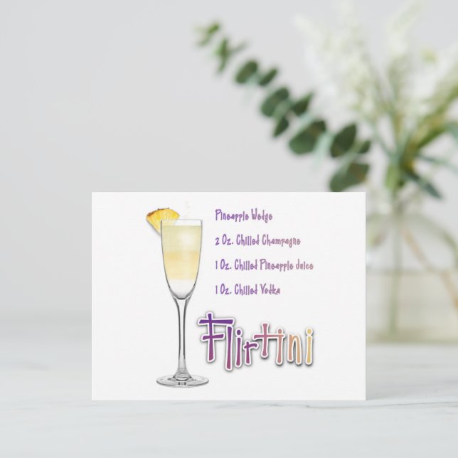 Postal con receta de cóctel Flirtini Pineapple Mim (Anverso de pie)