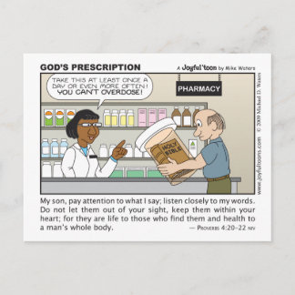 Postal con receta médica de Dios