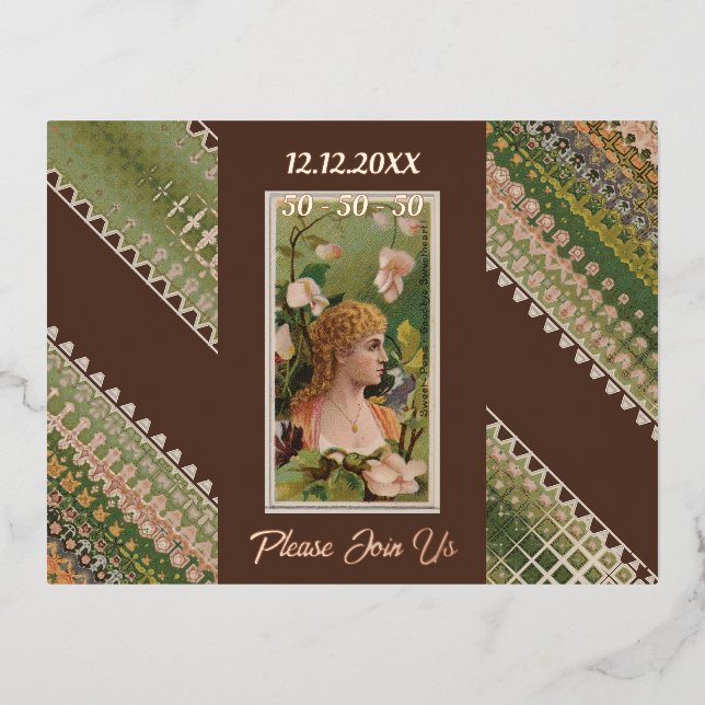 Postal Con Relieve Metalizado 50.º cumpleaños Personalizado Invitación Bellezas  (Anverso)