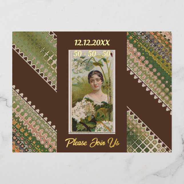 Postal Con Relieve Metalizado 50.º cumpleaños Personalizado Invitación Bellezas  (Anverso)