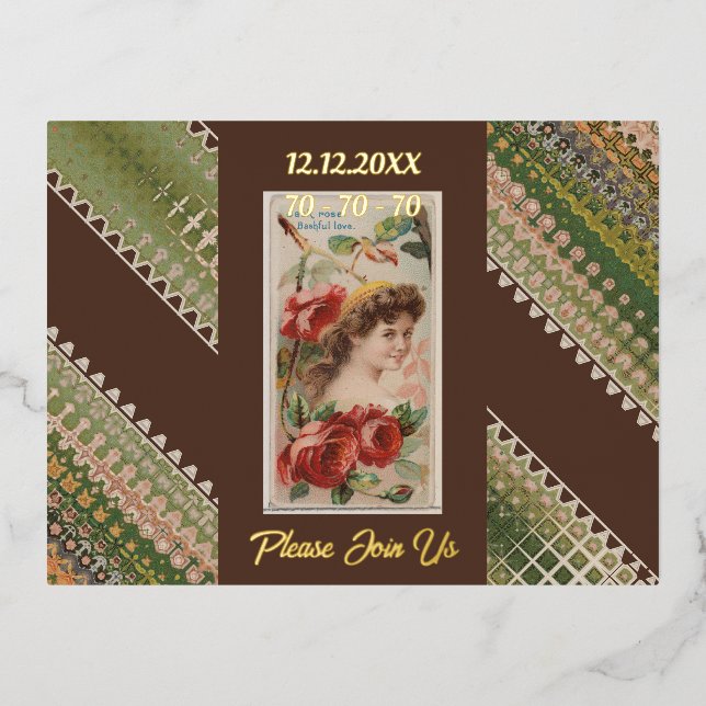 Postal Con Relieve Metalizado 70.º cumpleaños Personalizado Invitación Bellezas  (Anverso)