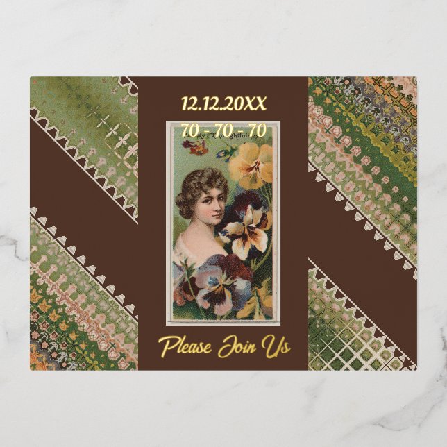 Postal Con Relieve Metalizado 70.º cumpleaños Personalizado Invitación Bellezas  (Anverso)