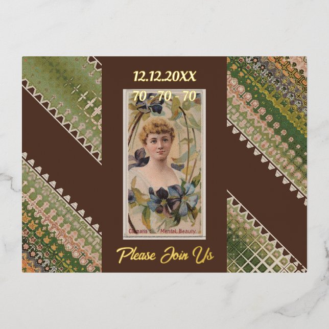 Postal Con Relieve Metalizado 70.º cumpleaños Personalizado Invitación Bellezas  (Anverso)