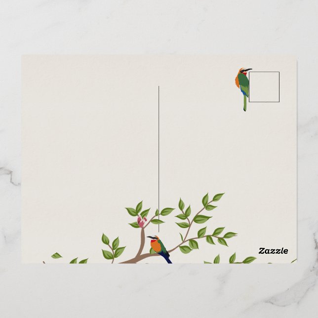 Postal Con Relieve Metalizado Elegante Invitación a la Boda Botánica (Reverso)