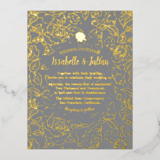 Postal Con Relieve Metalizado invitación de boda rosas doradas