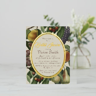Postal Con Relieve Metalizado Invitación de Desayuno Nupcial de Frutas de Invier