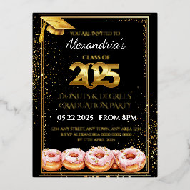 Postal Con Relieve Metalizado Invitación de graduación 2025 Donuts and Degrees