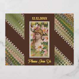 Postal Con Relieve Metalizado Invitación personalizada para cumpleaños 70 Floral