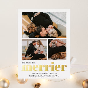 Postal Con Relieve Metalizado Más Navidades de la Invitación de Embarazo más fel