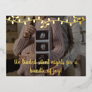 Postal Con Relieve Metalizado Navidades Invitación del embarazo del bebé Oro mod