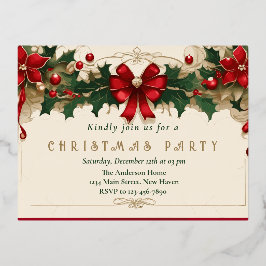 Postal Con Relieve Metalizado Vintage Blooms: Invitación Retro de Navidad
