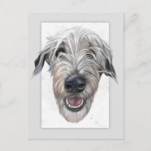 Postal con retrato a mano de lobo irlandés