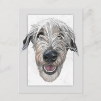 Postal con retrato a mano de lobo irlandés