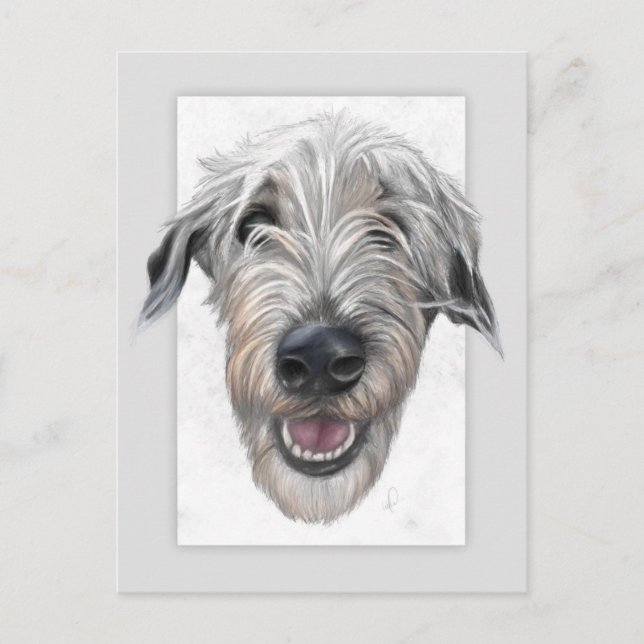 Postal con retrato a mano de lobo irlandés (Anverso)