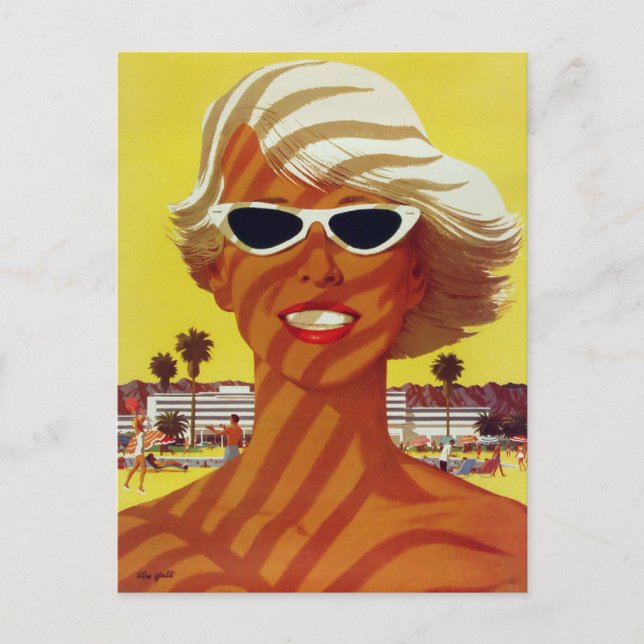 Postal con saludos vintage de la playa (Anverso)