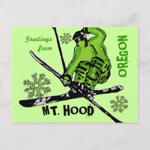 Postal con tema de esquí verde Mount Hood Oregon