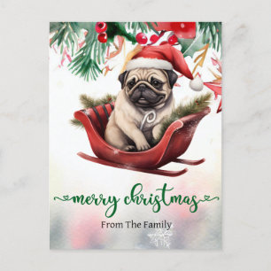 Postal con temática de Navidades de perro pug