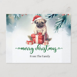 Postal con temática de Navidades de perro pug