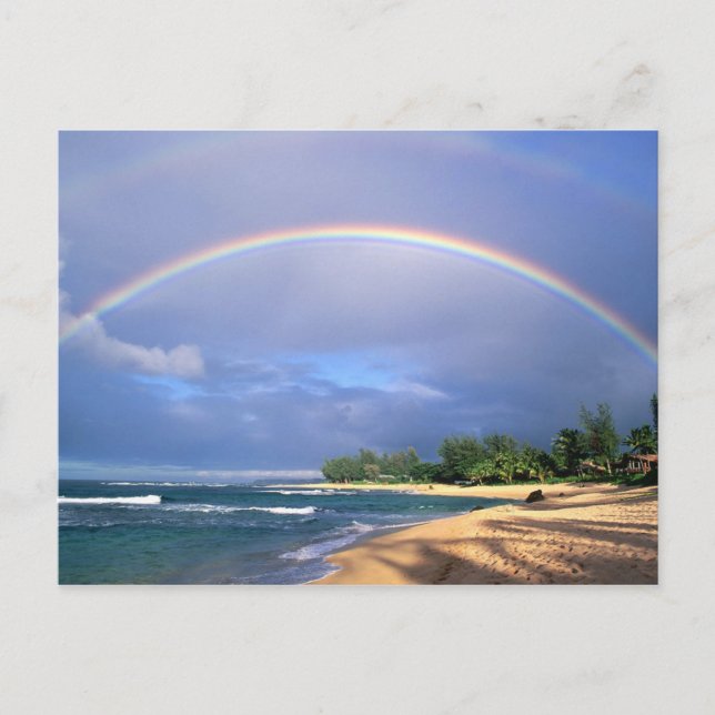 postal con un hermoso arco iris a orillas del mar (Anverso)