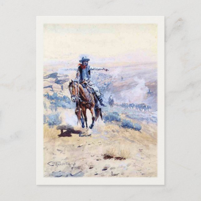 Postal Con Vaquero Señalando El Camino (Anverso)