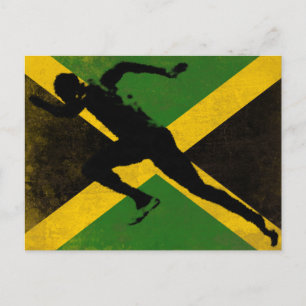Postal con velocista con bandera de Jamaica