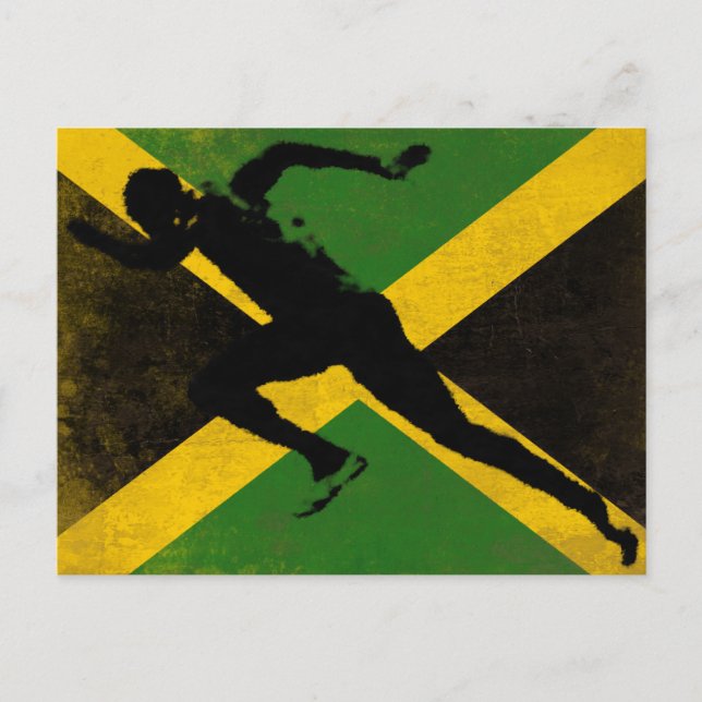 Postal con velocista con bandera de Jamaica (Anverso)