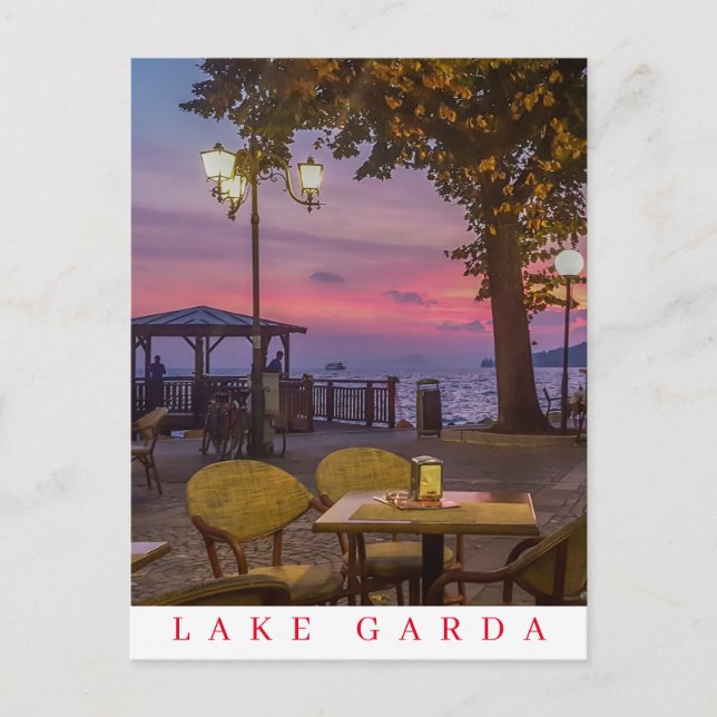 Postal con vista al atardecer del lago Garda (Anverso)