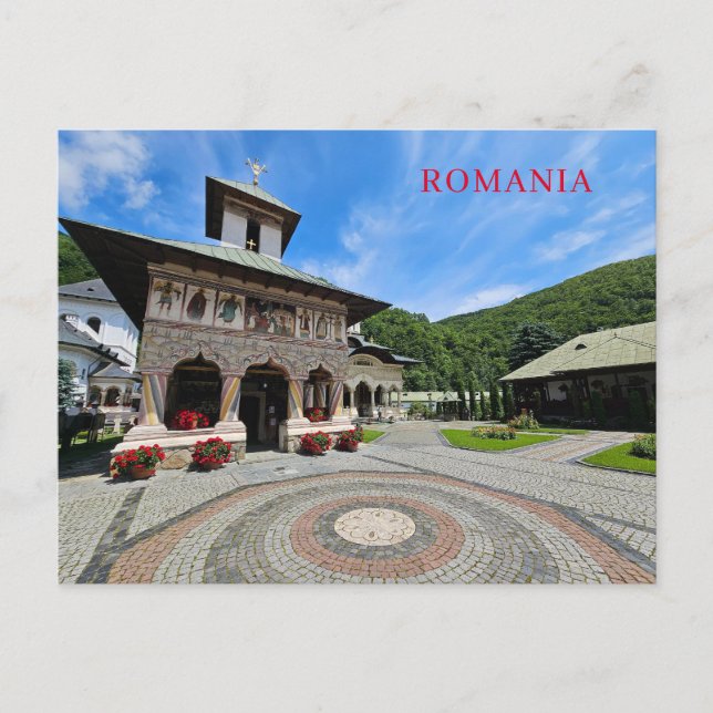 Postal con vista al monasterio de Rumania (Anverso)