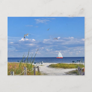 Postal con vistas a la playa y al océano