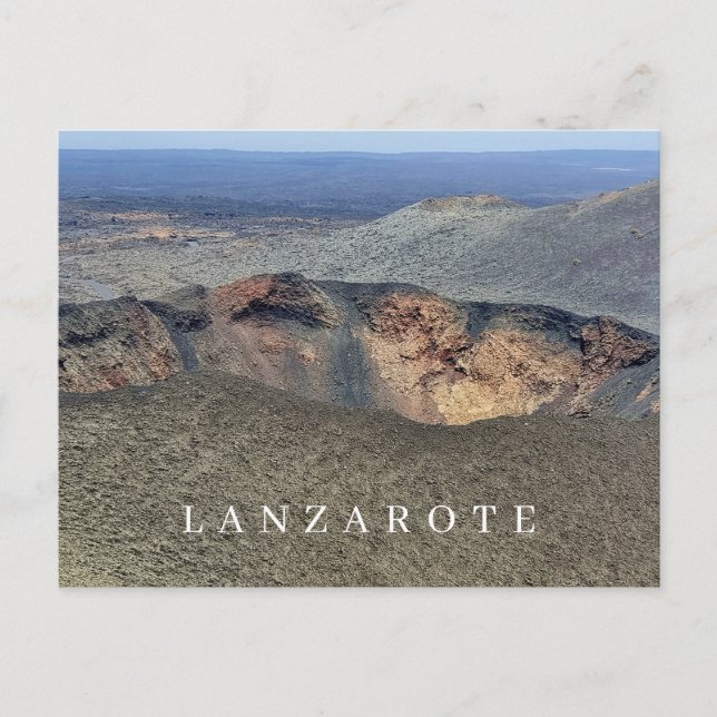 Postal con vistas al cráter volcánico de Lanzarote (Anverso)