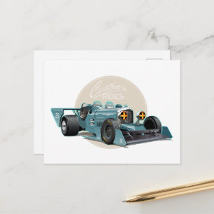 Postal concepto de coche de carrera retro personalizado