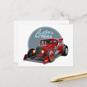 Postal Concepto de coche de carreras retro personalizado